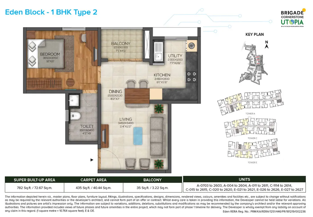 Eden 1bhk type2 floor plan - brigade utopia
